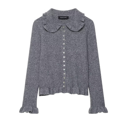 Damen Strickjacke Mit Kragen Dekorativer Knopfverschluss Norvielle
