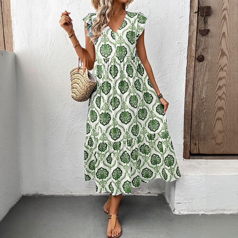 Damen Maxikleid mit Volantärmeln und Blumenmustern Norvielle