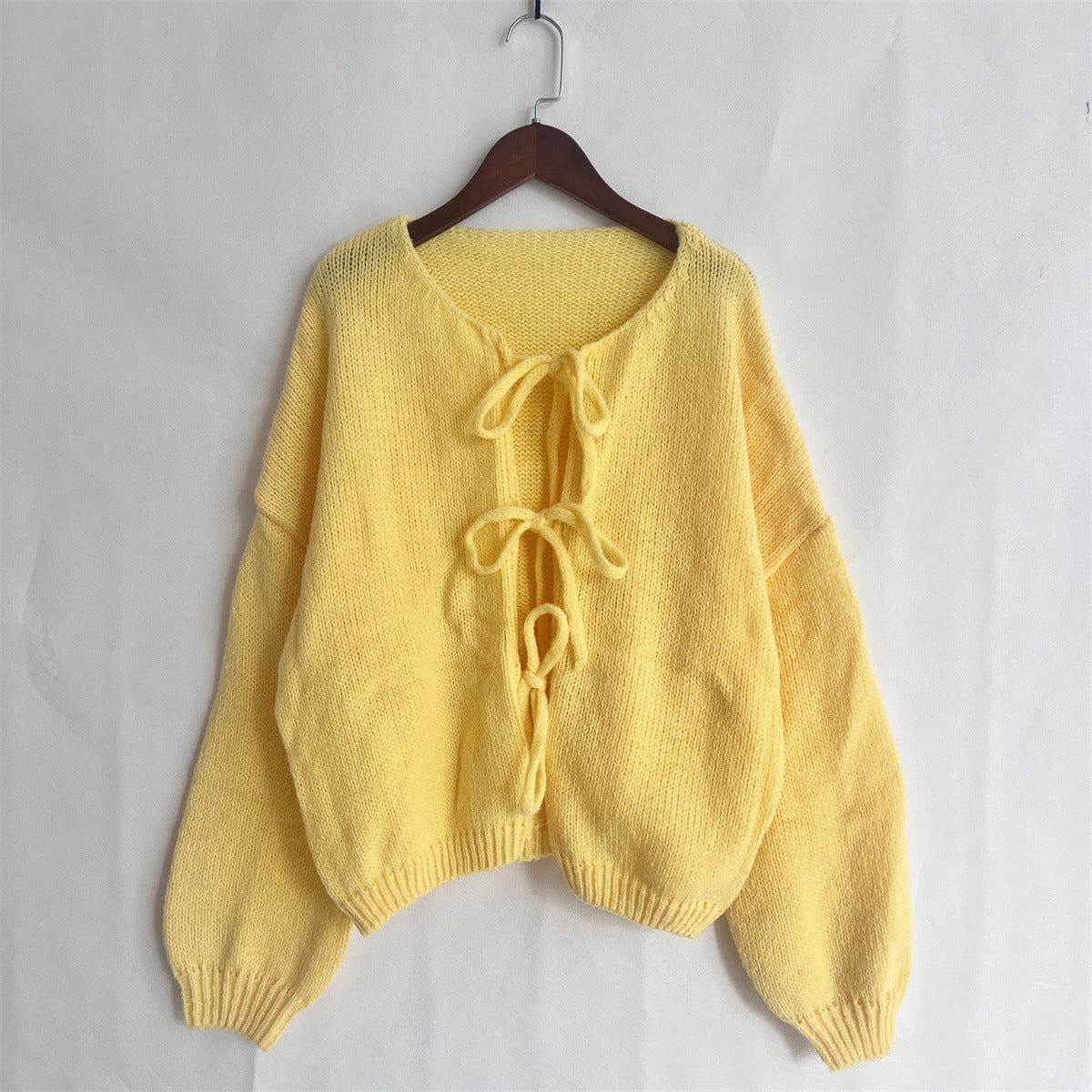 Einfarbiger Damen Cardigan Rundhals mit Schnürung