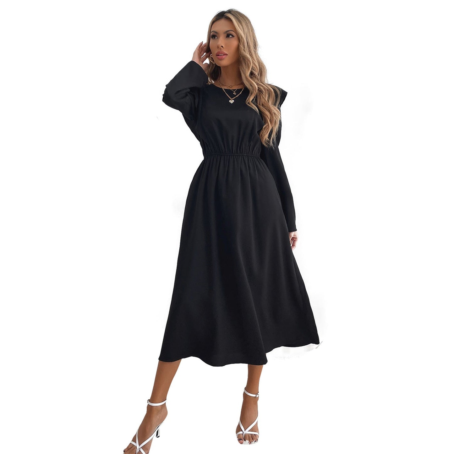 Damen Maxikleid Rüschendetails Elastischer Taillenbund Norvielle