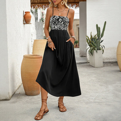 Damen Maxikleid Bestickung Schmale Träger Norvielle