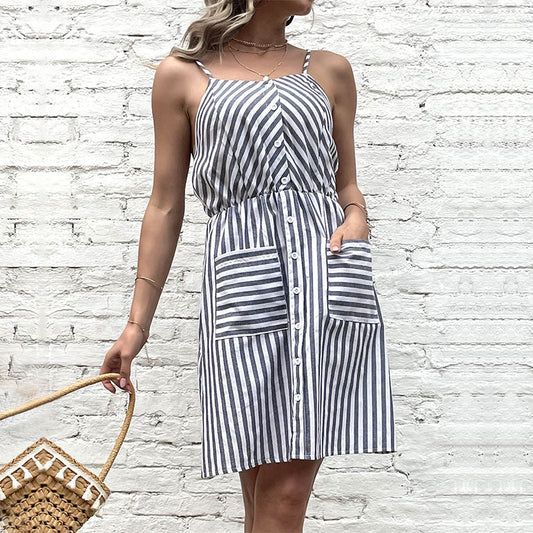 Damen Strandkleid Knopfverschluss Taschen Norvielle - Norvielle