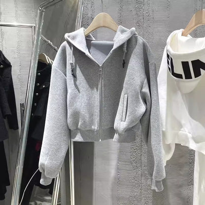 Damen Cropped Kapuzenjacke Elastisch Lässig
