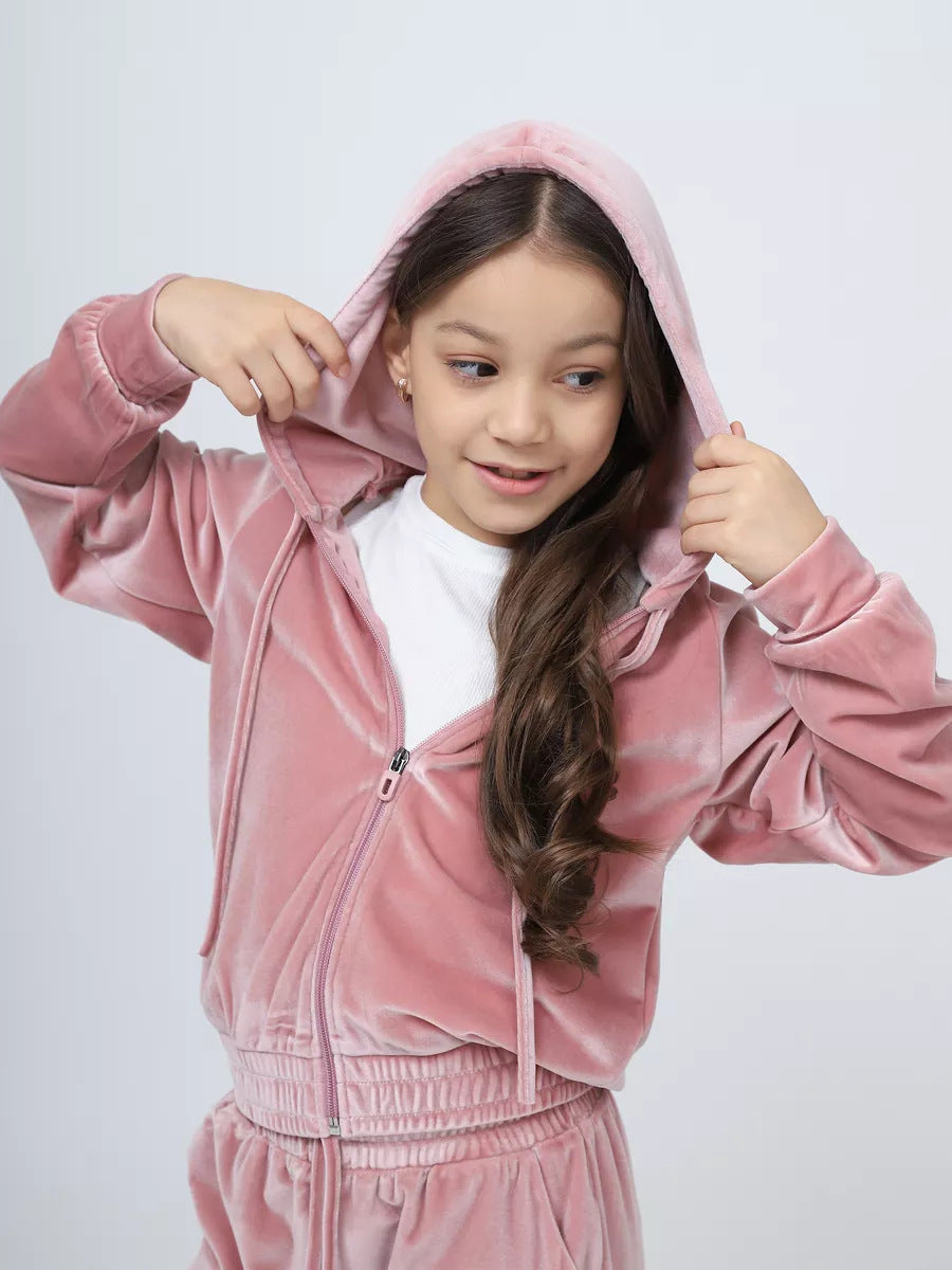 Damen Velours Sweatanzug Kapuze Elastischer Bund Norvielle