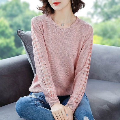 Damen Strickpullover Lochmuster Norvielle