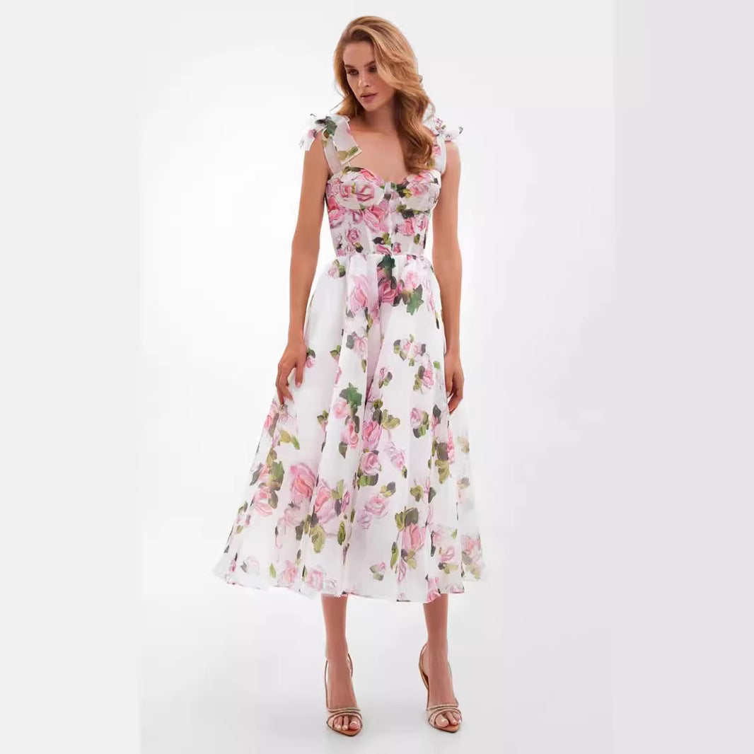 Damen Schulterfreies Blumenkleid Norvielle