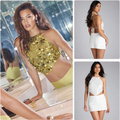 Damen Haltertop mit Pailletten und eleganter Passform Schwarz - Norvielle