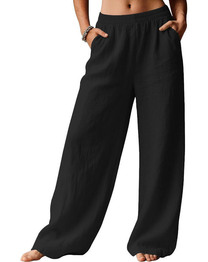 Damen Leinenhose Weit Bequem Elastischer Bund Norvielle