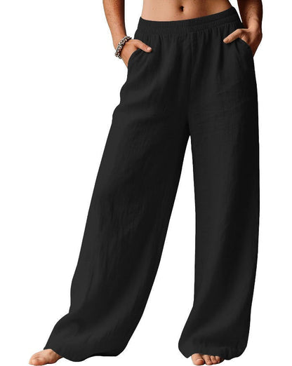 Damen Leinenhose Weit Bequem Elastischer Bund Norvielle