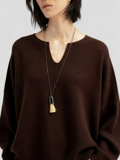 Damen Oversized Strickpullover V-Ausschnitt