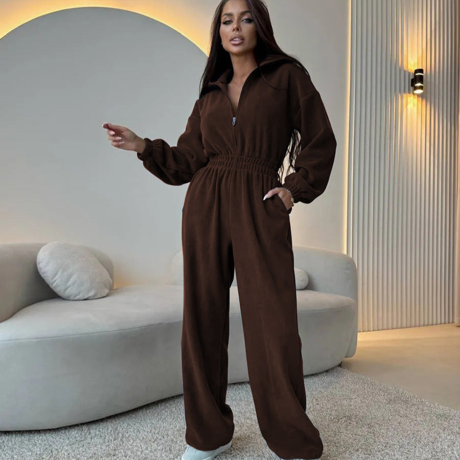 Damen Sportlicher Jumpsuit High-Waist Verdeckter Reißverschluss - Norvielle