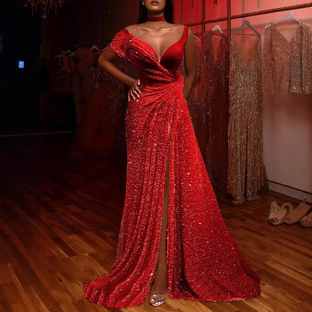 Damen Abendkleid mit Pailletten und hohem Schlitz Norvielle