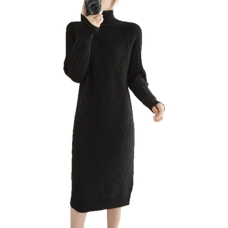 Damen Strickkleid Stehkragen Rippmuster Norvielle