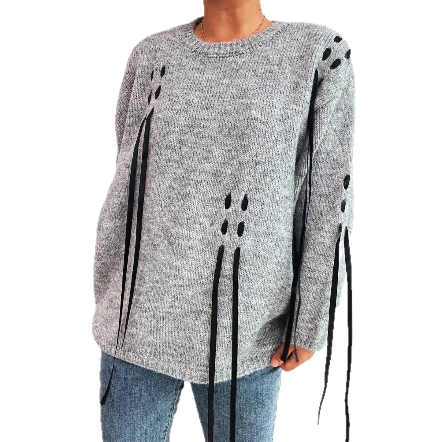 Damen Pullover Schnür-Design Norvielle