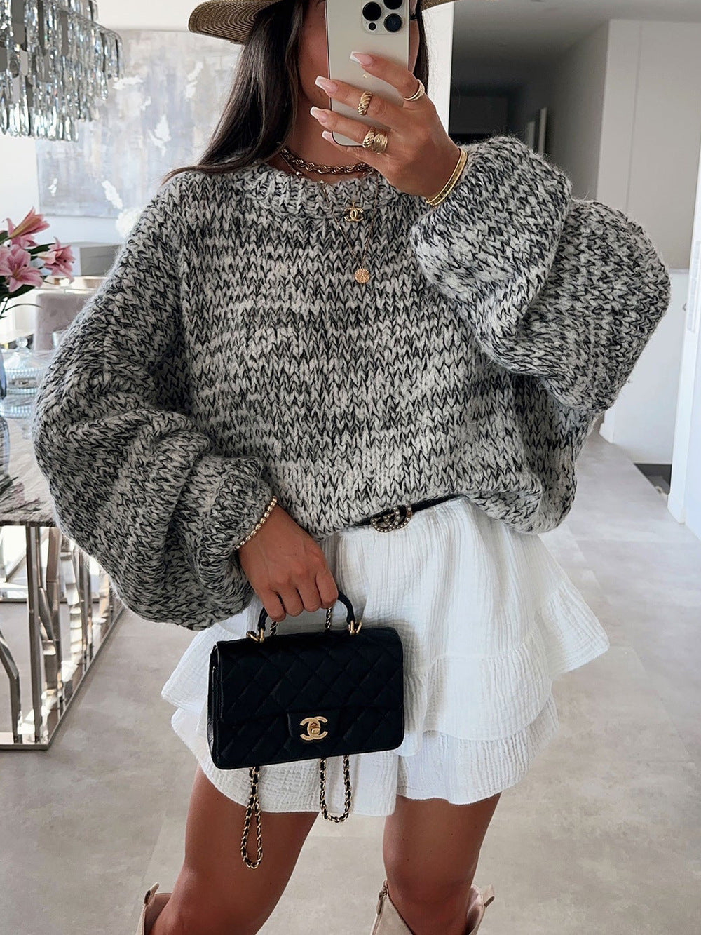 Damen Strickpullover Voluminöse Ärmel Norvielle