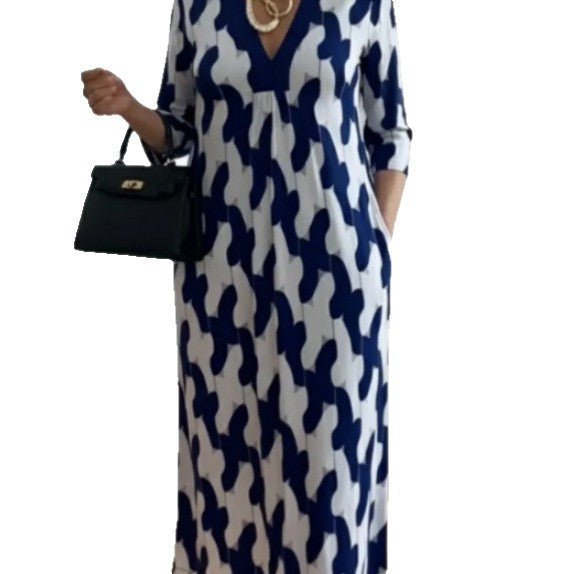 Damen Maxikleid V-Ausschnitt Baumwolle