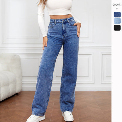Damen High-Waist Jeans Weit Norvielle Blau - Norvielle