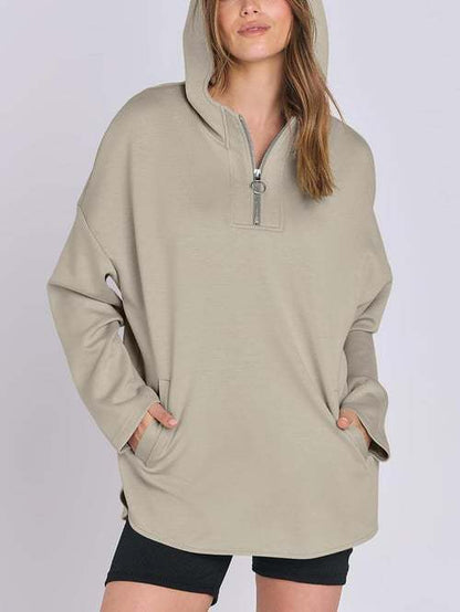 Damen Hoodie Halbzipp Norvielle Baumwolle Locker Beige