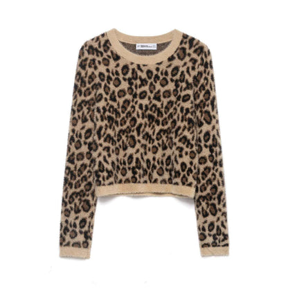 Damen Pullover Leopardenmuster Kuschelfleece