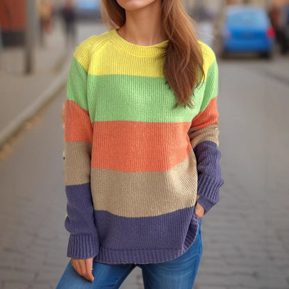 Damen Strickpullover Gestreift Bunt Lässiger Schnitt