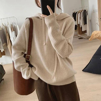 Damen Kapuzenpullover Feine Rippstruktur Lässiger Schnitt Norvielle - Norvielle