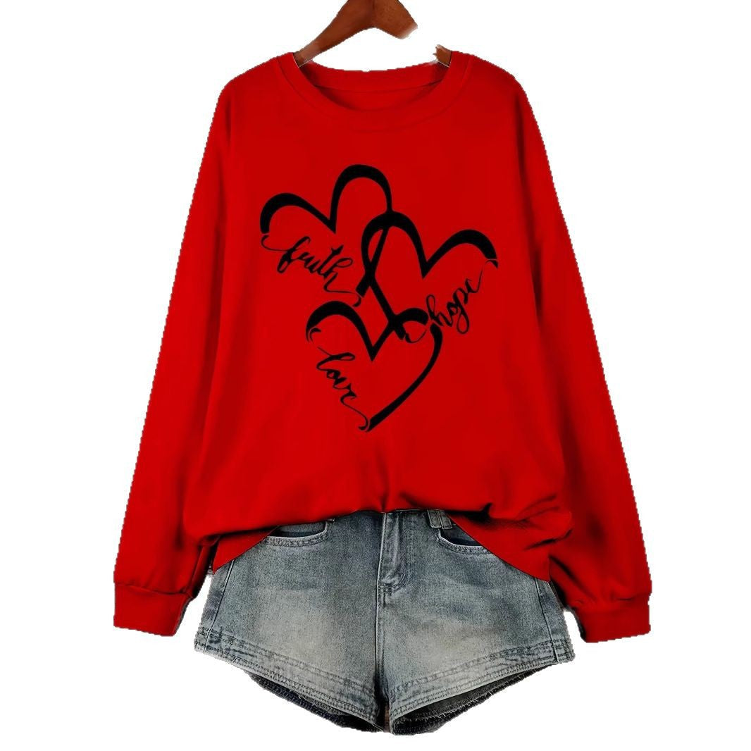 Damen Sweatshirt Romantische Herzen Aufdruck Rosa