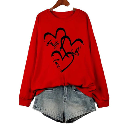 Damen Sweatshirt Romantische Herzen Aufdruck Rosa