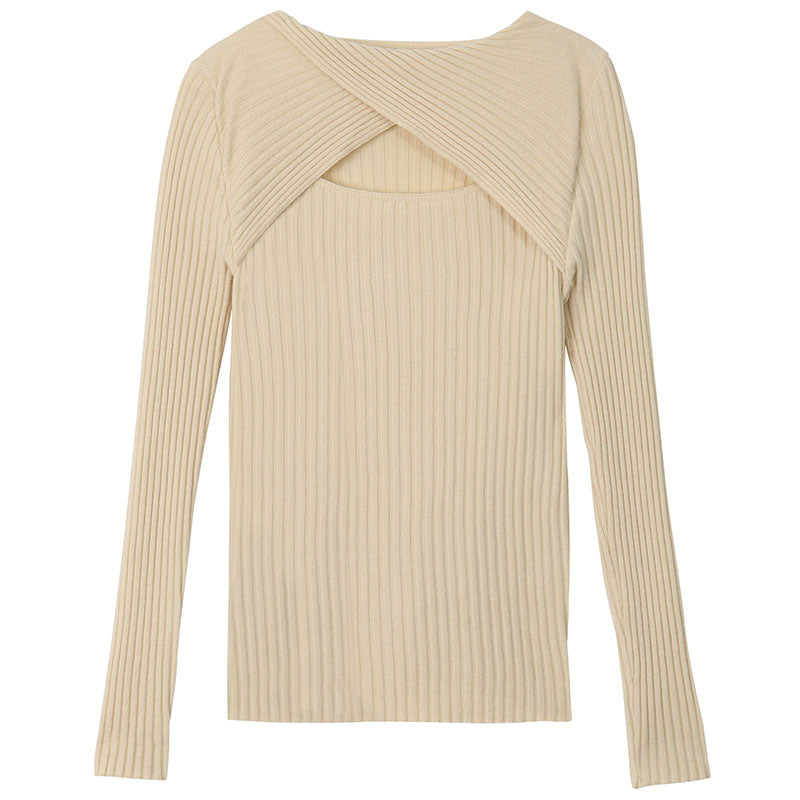 Damen Langarmshirt Offene Schulter Rippstrickmuster Norvielle