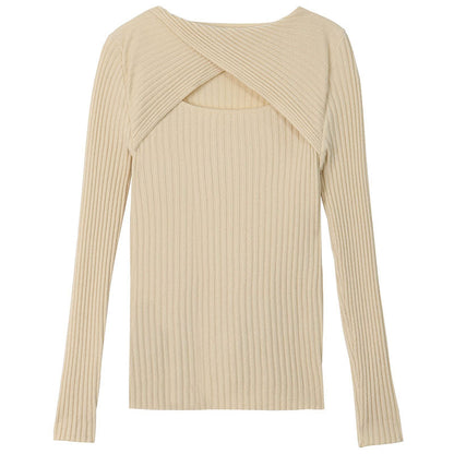 Damen Langarmshirt Offene Schulter Rippstrickmuster Norvielle