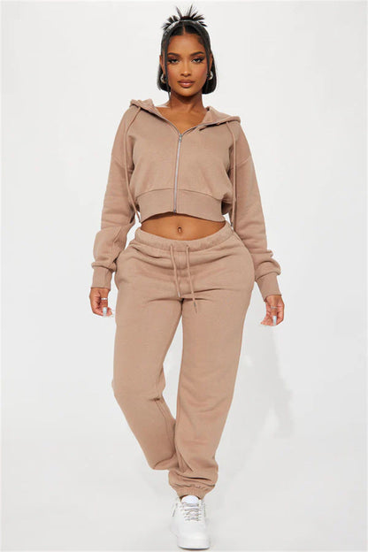 Damen Sweatset Cropped Hoodie Weite Hose Norvielle