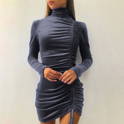 Damen Partykleid Hochgeschlossener Kragen Raffungen Norvielle