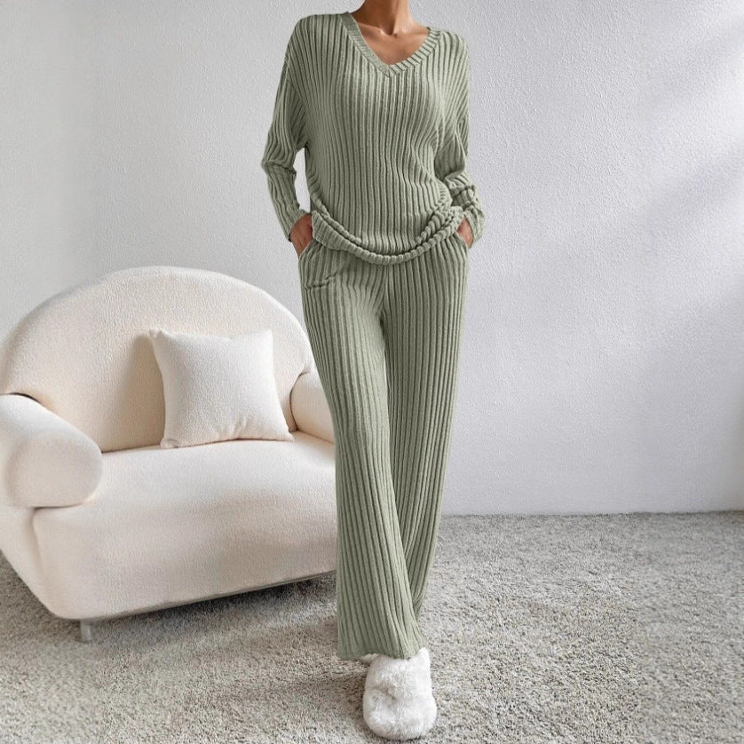 Damen Strickanzug Rippdesign Modern Beige