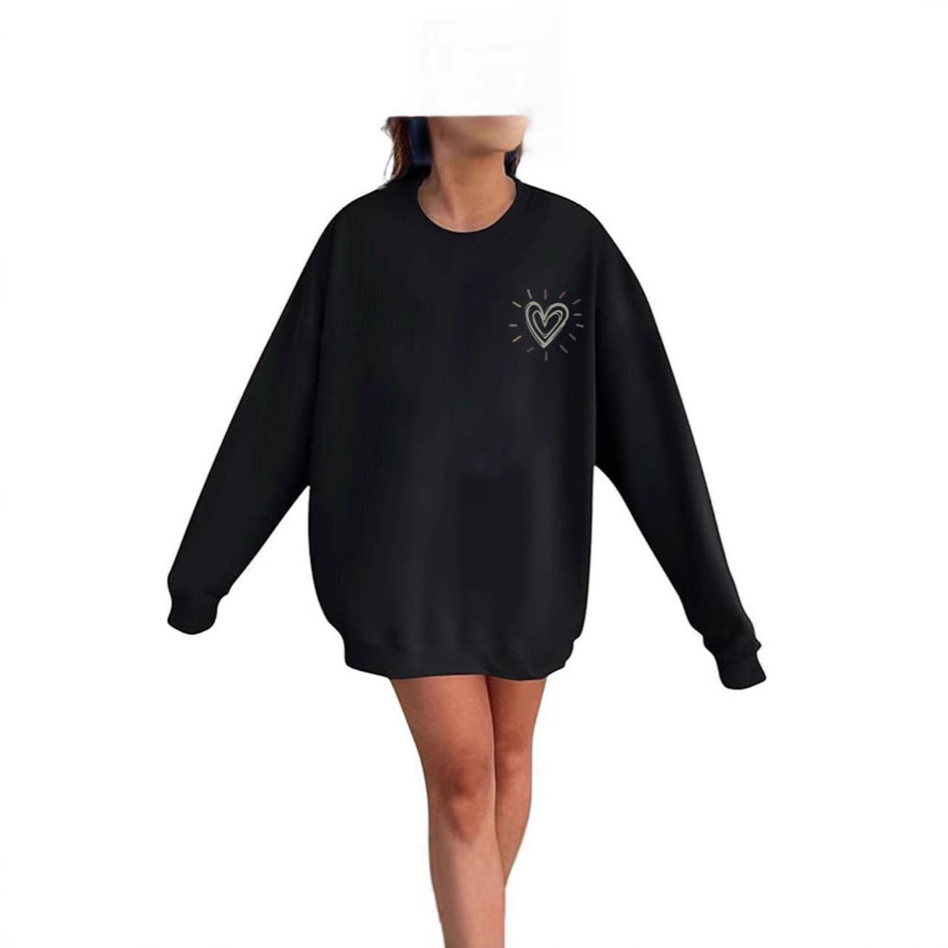 Damen Oversized Sweatshirt Herzmotiv Lässig Beige - Norvielle