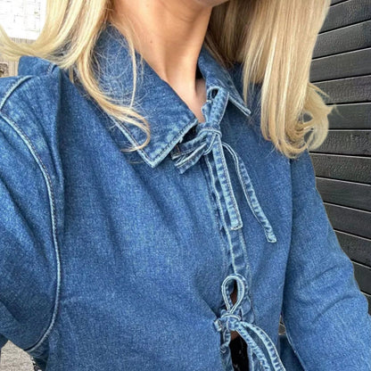 Damen Jeansjacke Dekorative Schleifen Praktische Taschen