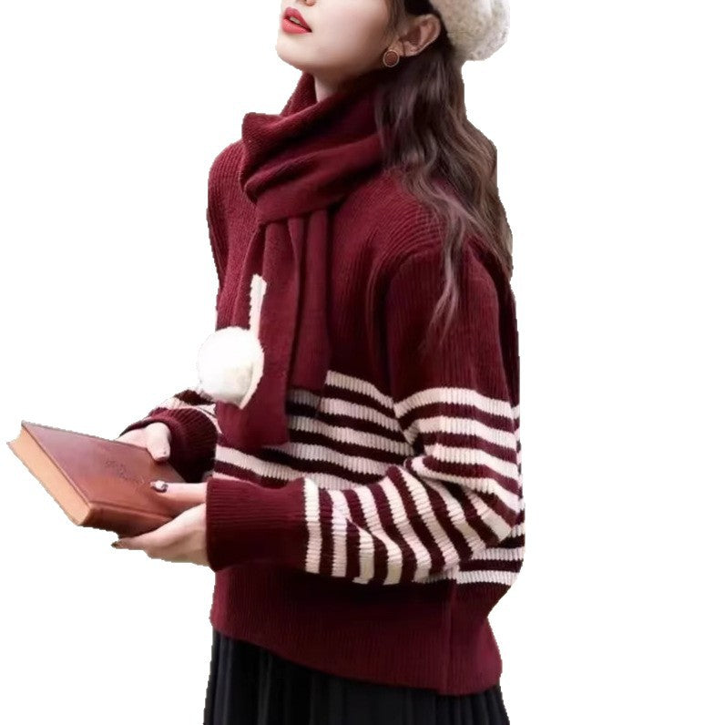 Damen Strickpullover Mit Hohem Kragen Auffällige Streifen Norvielle