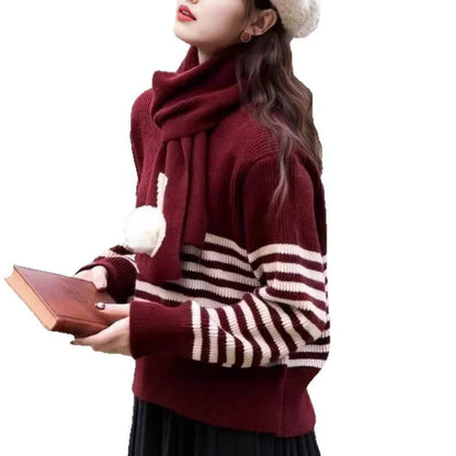 Damen Strickpullover Mit Hohem Kragen Auffällige Streifen Norvielle
