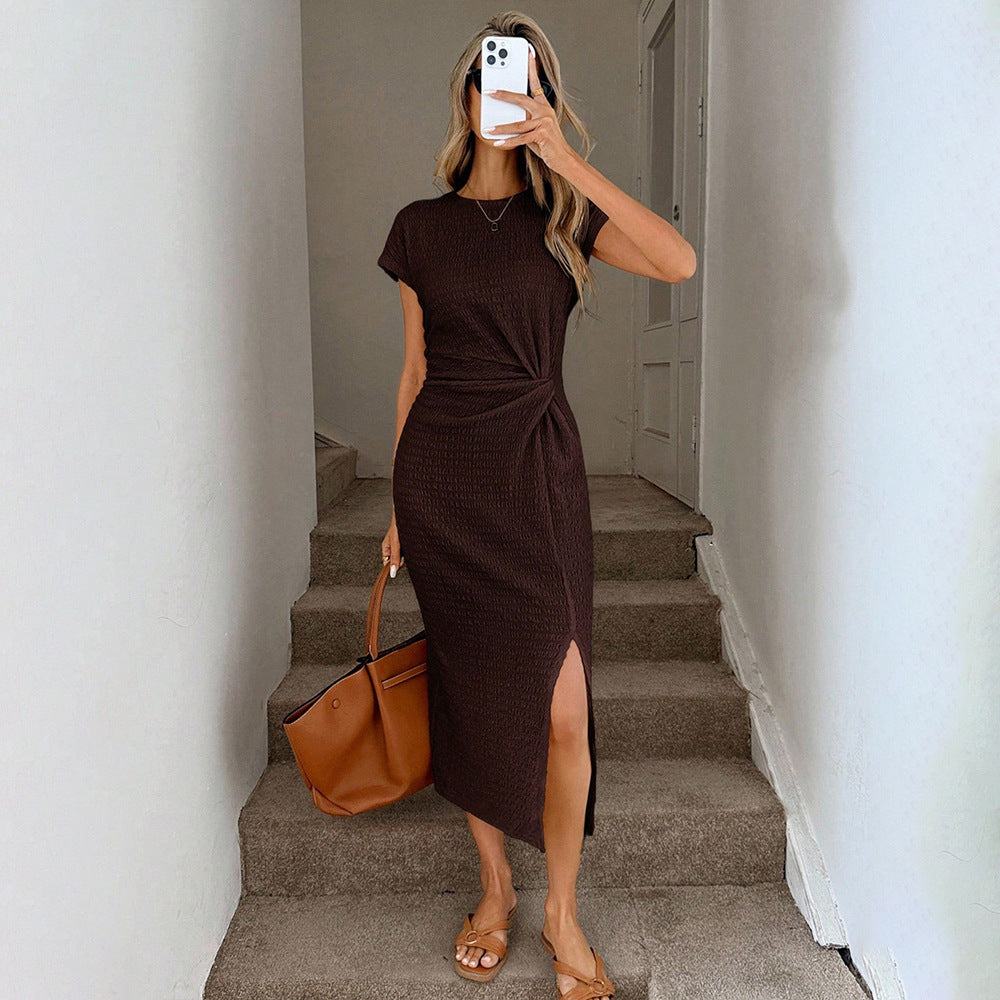 Damen Maxikleid Eleganter Knoten Hocher Seitenschlitz