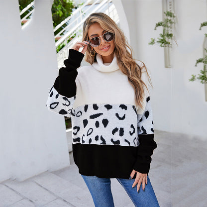 Damen Pullover Tiermuster Hochkragen Weich Norvielle