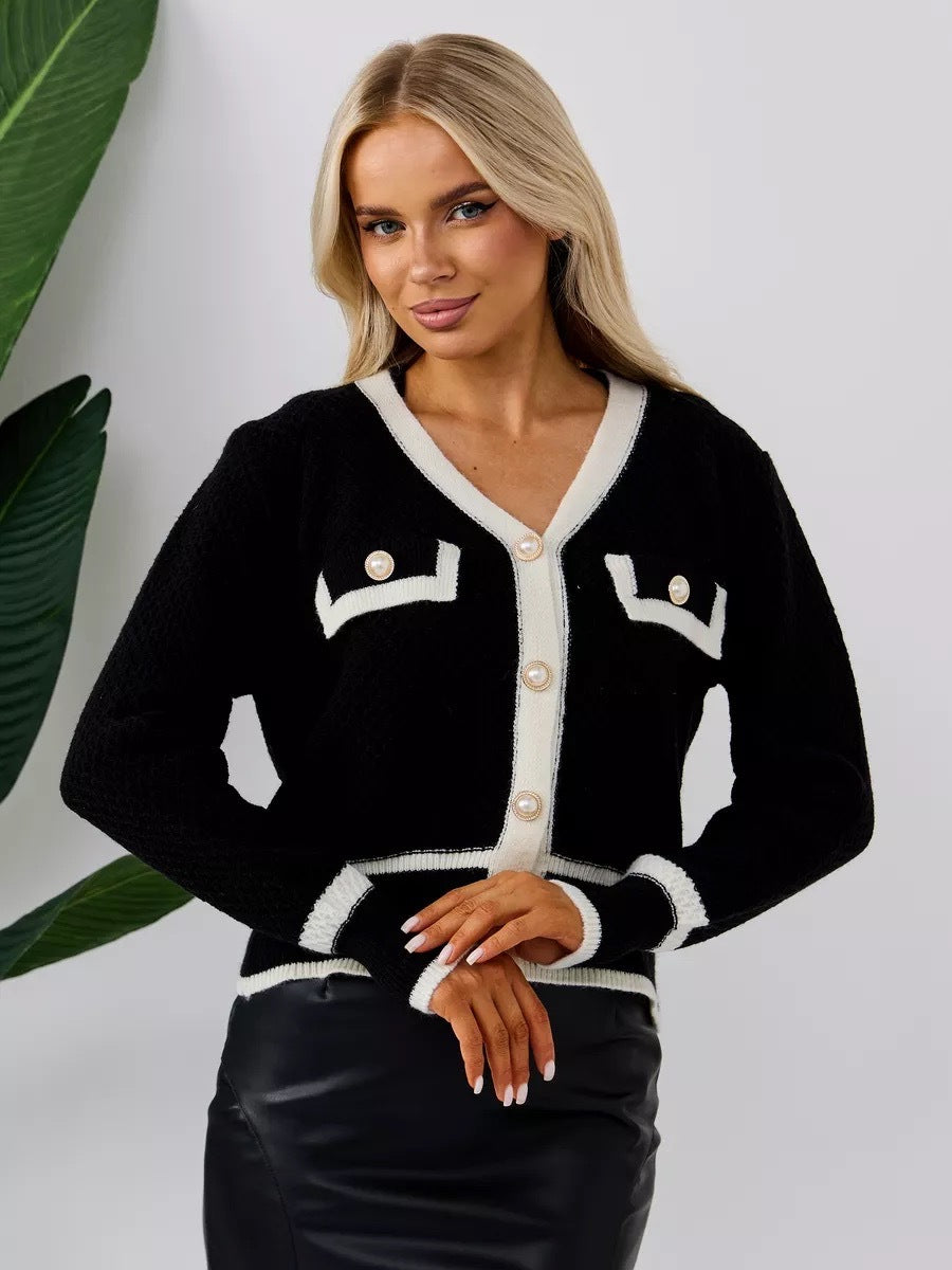 Damen Strickjacke mit Perlenknöpfen und Taschen Norvielle
