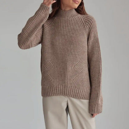 Damen Strickpullover Loose Fit Rollkragen Raglanärmel Gerippt - Norvielle