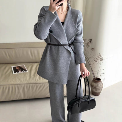 Damen Blazer Tailliert Gürtel Feine Textur Norvielle - Norvielle