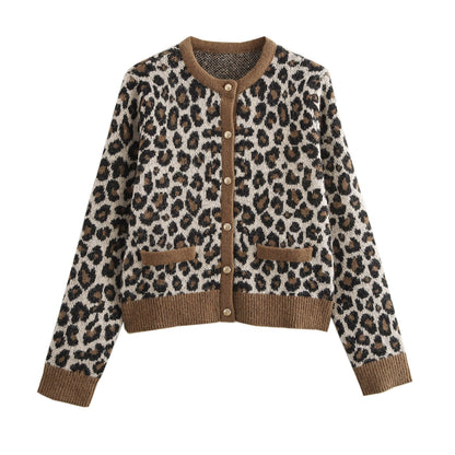 Damen Strickcardigan Animal-Print Mit Taschen Beige