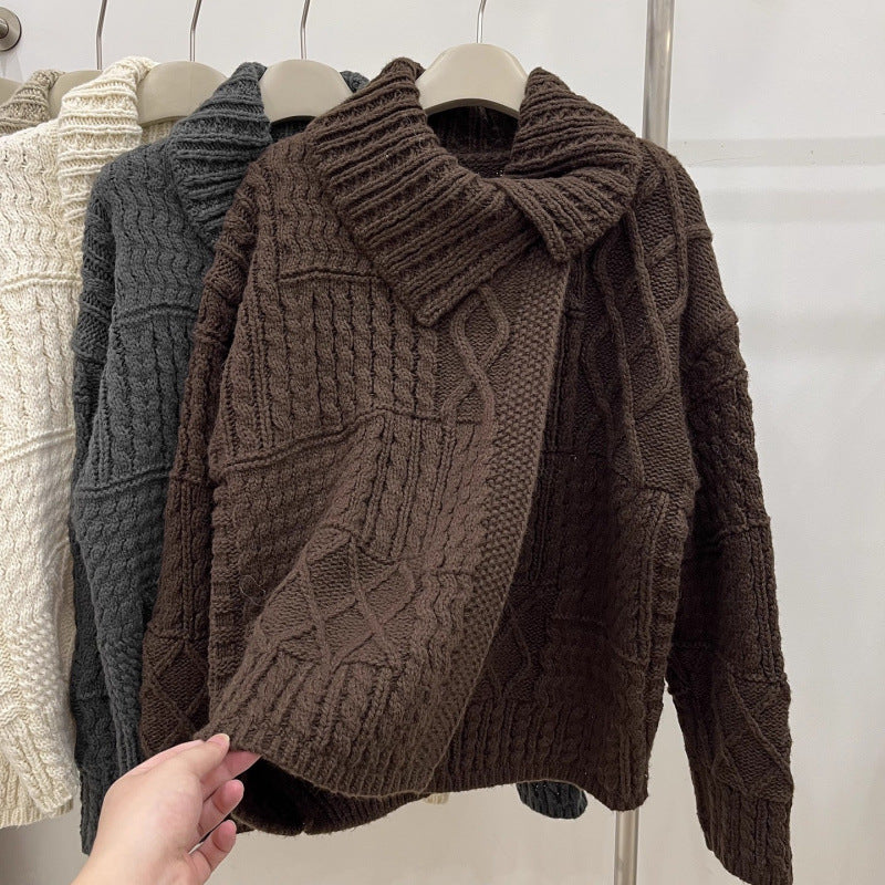 Damen Grobstrickjacke Hochkragen Zopfmuster Norvielle