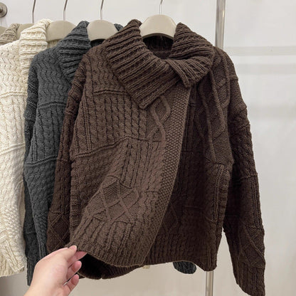 Damen Grobstrickjacke Hochkragen Zopfmuster Norvielle