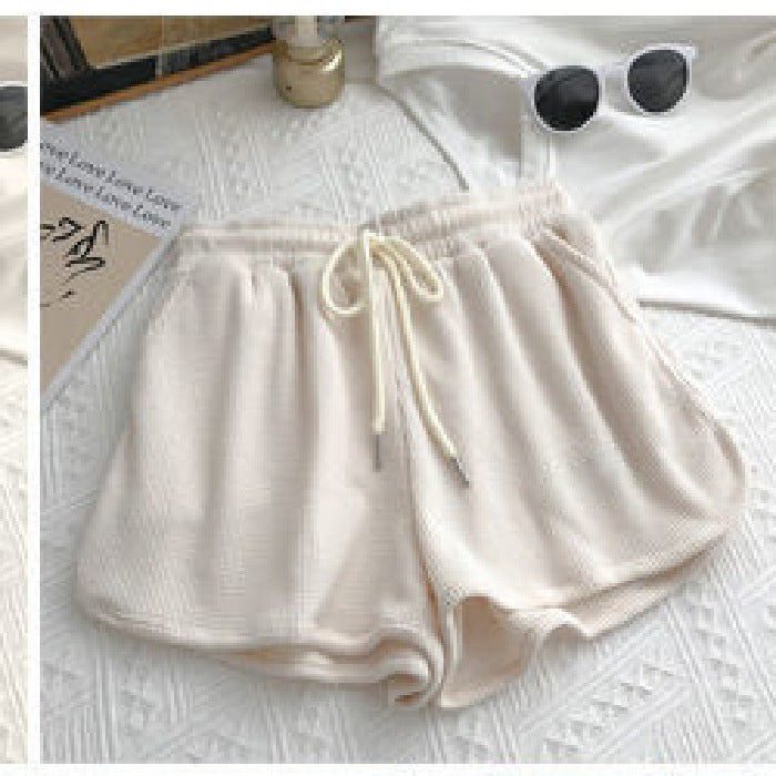 Damen Shorts Waffelstruktur Elastischer Bund Beige