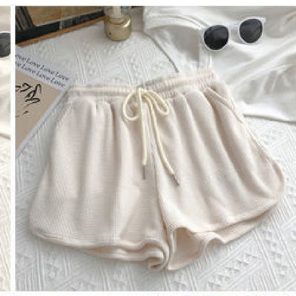 Damen Shorts Waffelstruktur Elastischer Bund Beige
