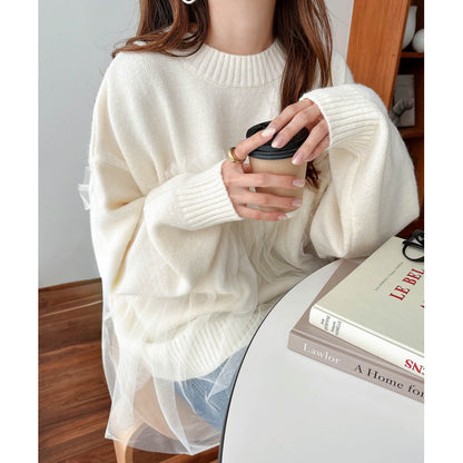 Damen Oversized Pullover Rüschendetails Norvielle