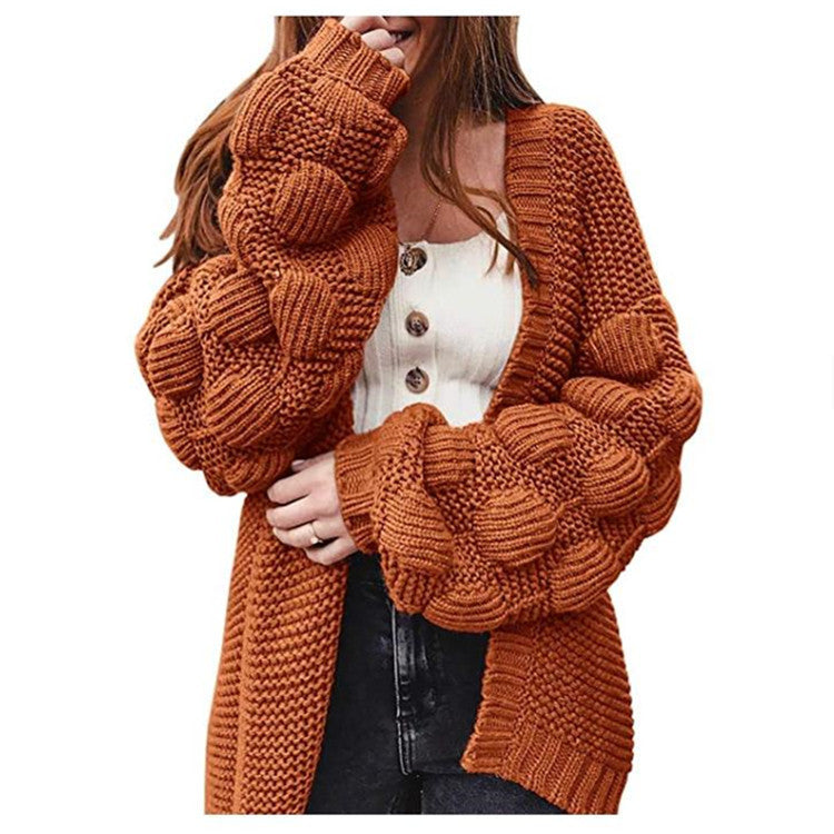 Damen Strickjacke Offener Schnitt Dekorative Puffärmel Norvielle