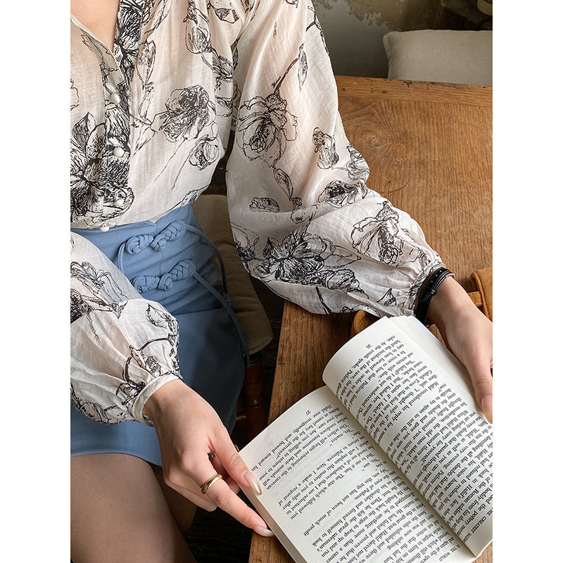 Damen Bluse Floralmuster Knopfdetails Norvielle