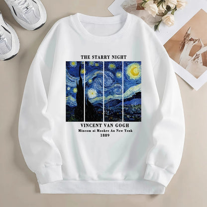 Damen Sweatshirt Van Gogh Motiv Baumwolle Modern Schwarz - Norvielle